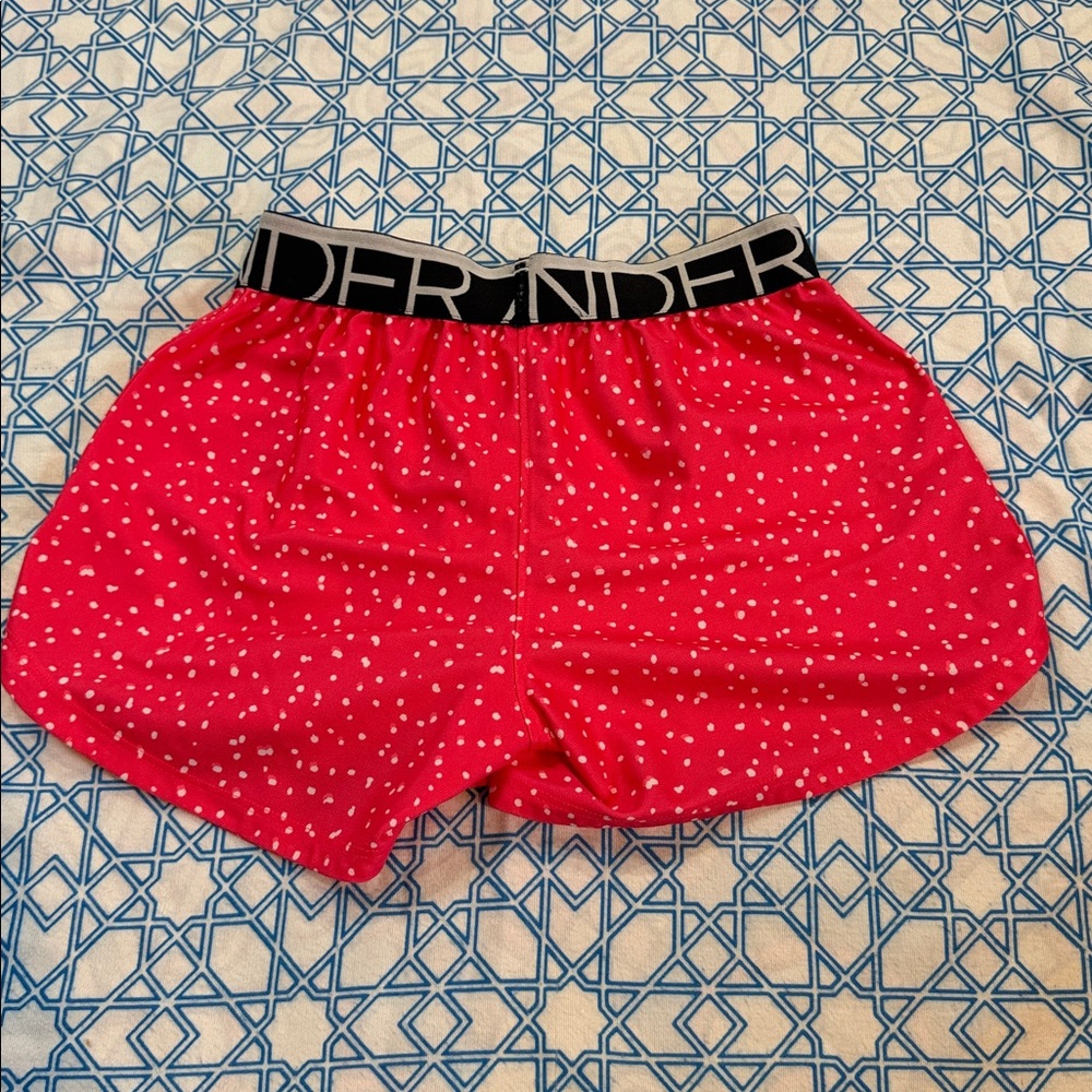Under Armour Youth Athletic Shorts in Pink with White Dots - Picture 6 of 7